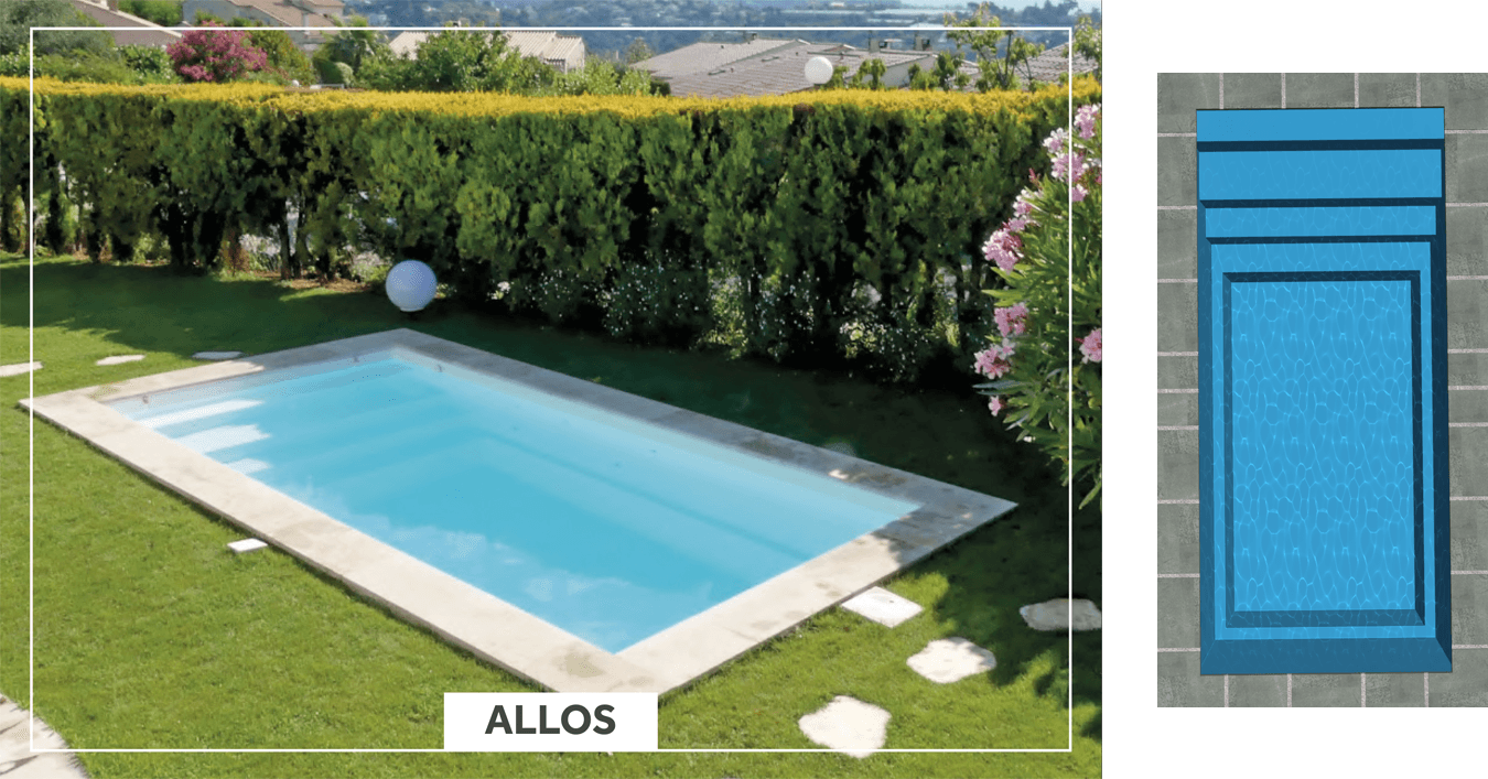 Allos Piscine de moins de 10 m2 : 4,50 m x 2,20 m x 1,40 m