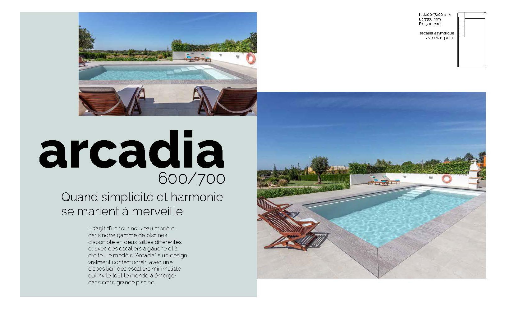 Arcadia 600 Piscine coque céramique ou polyester : 6,20 m x 3,30 m x 1,50 m