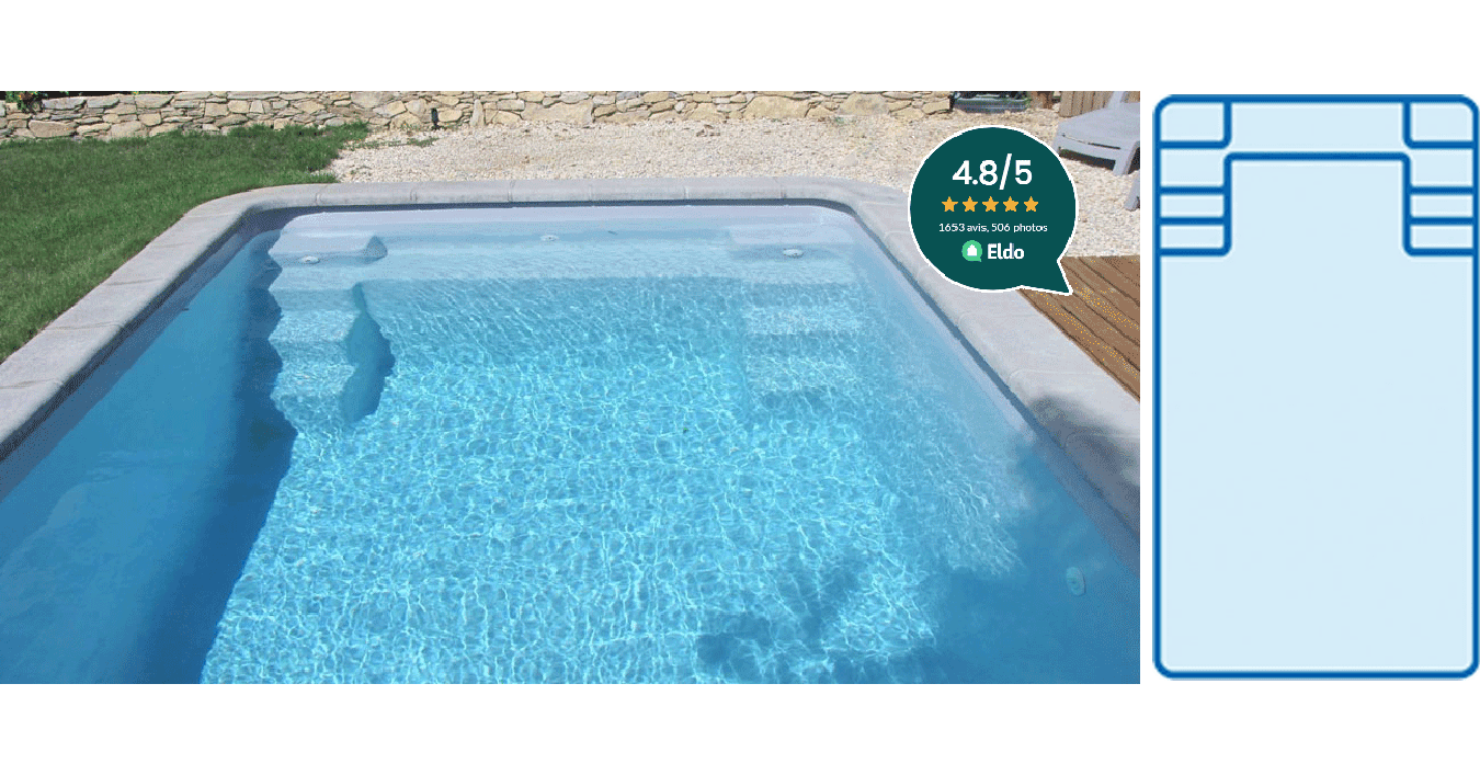 Jersey Piscine à fond plat de 6,30 m x 3,20 m x 1,40 m