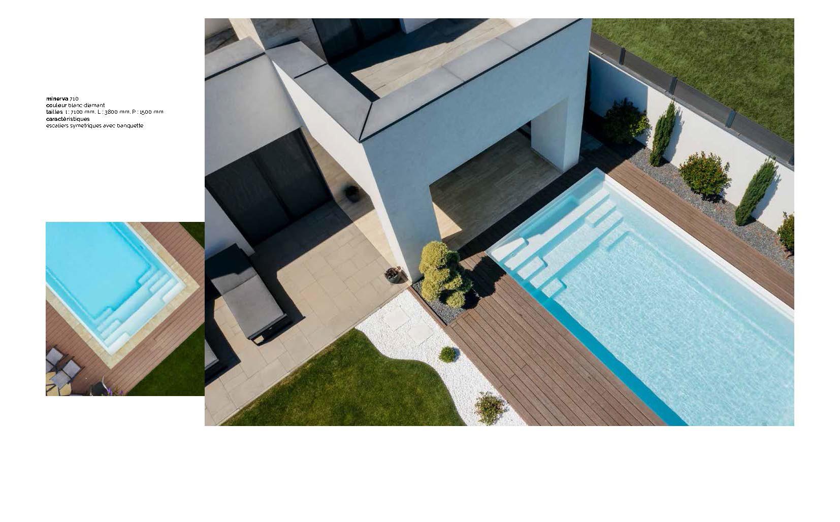 Minerva 710 Piscine : 7,10 m x 3,80 m x 1,50 m, coque céramique ou polyester