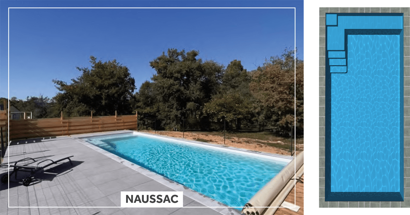 Naussac Piscine à fond plat de 10,00 m x 4,20 m x 1,50 m