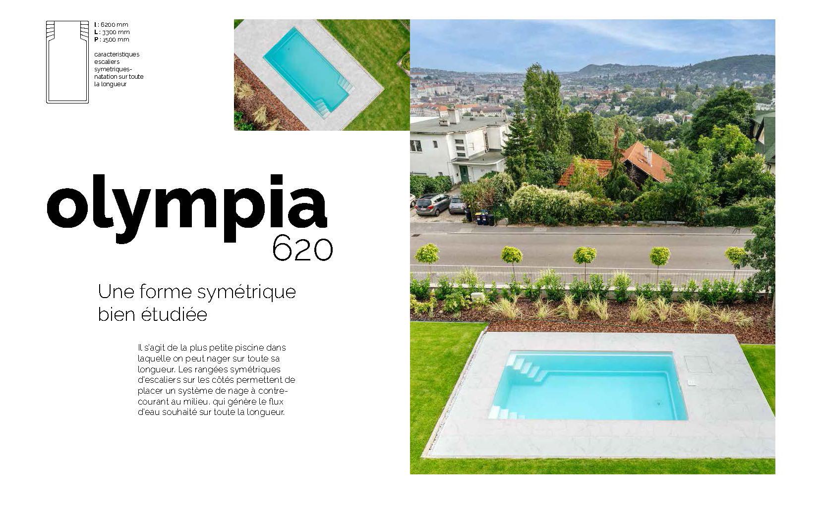 Olympia 620 Piscine coque céramique ou polyester : 6,20 m x 3,30 m x 1,50 m