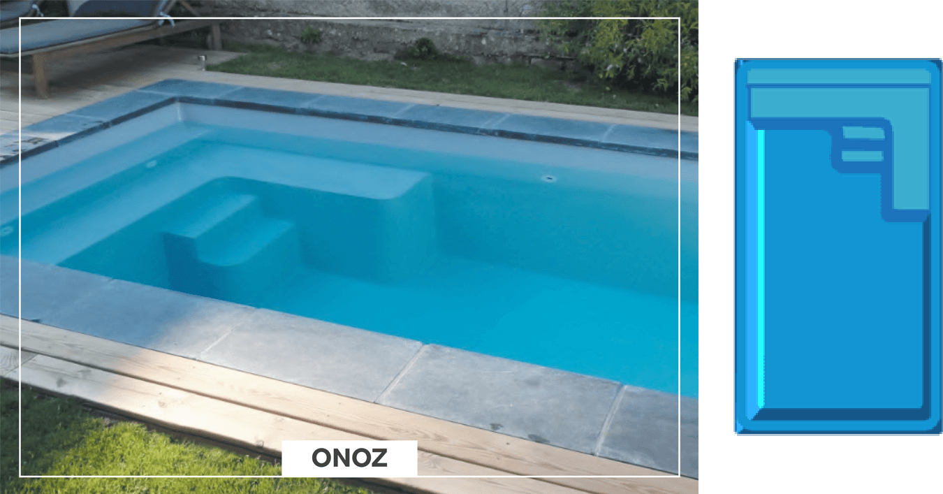 Onoz Piscine de moins de 10 m2 : 4,30 m x 2,30 m x 1,50 m