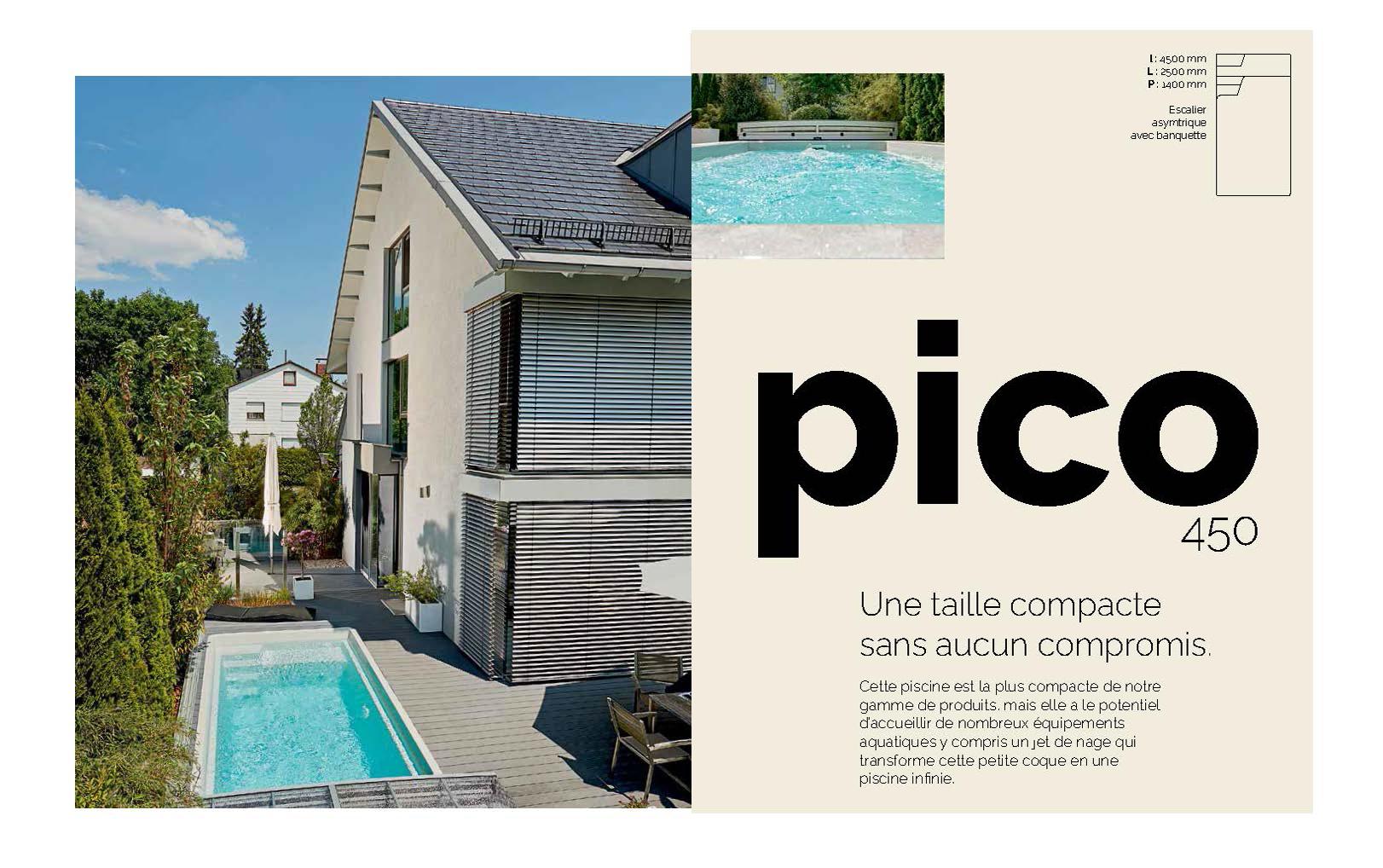 Pico 450 Piscine coque céramique ou polyester : 4,50 m x 2,50 m x 1,40 m