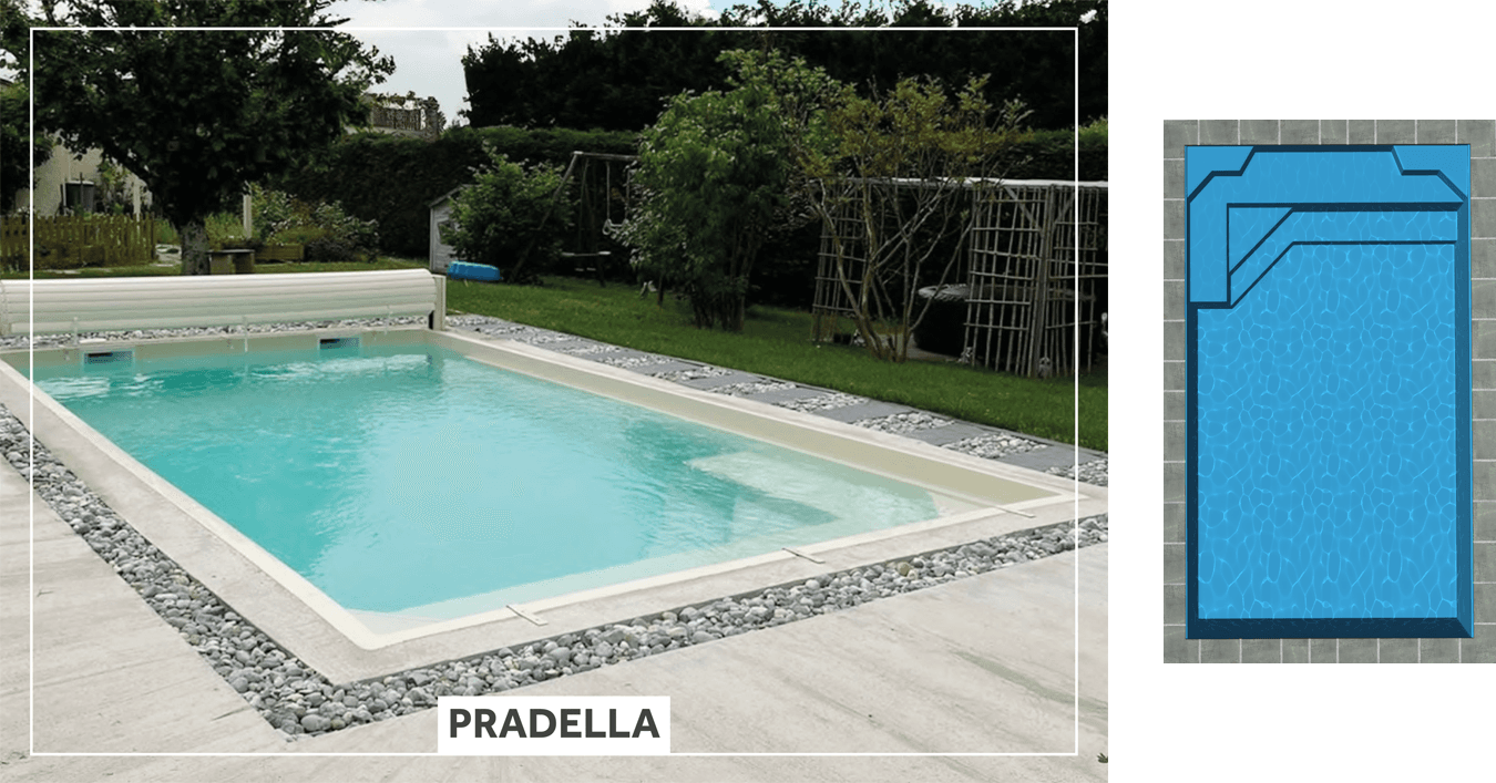 Pradella Piscine à fond plat de 6,45 m x 3,70 m x 1,45 m