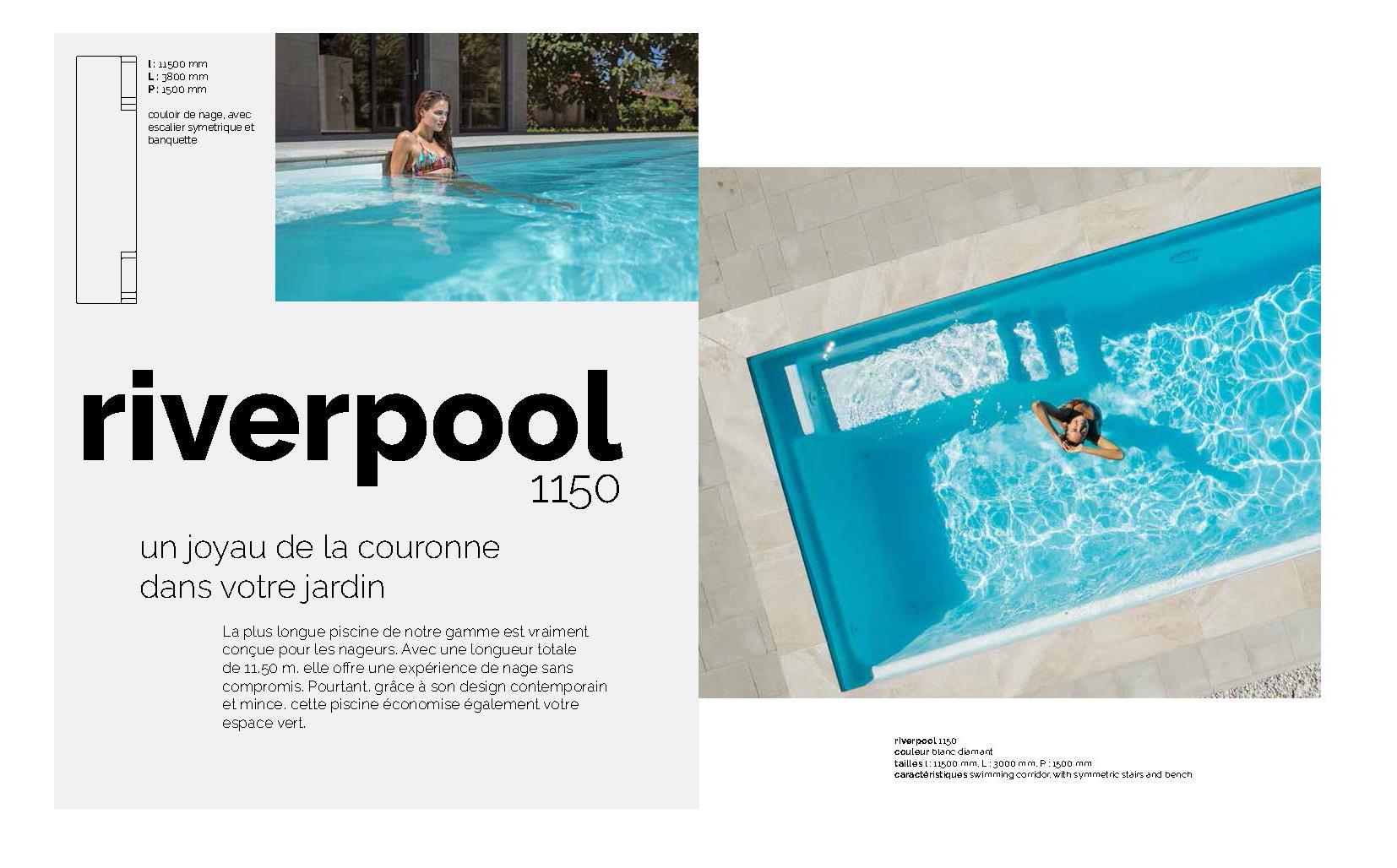 Riverpool 1150 Piscine coque céramique ou polyester : 11,50 m x 3,00 m x 1,50 m